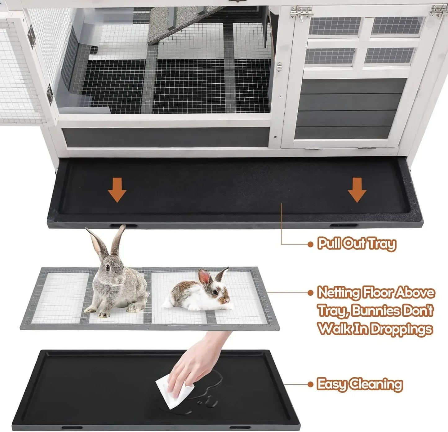 XMSJ Rabbit Hutch Leak Proof Cage With Urine Guards Wheels Tray