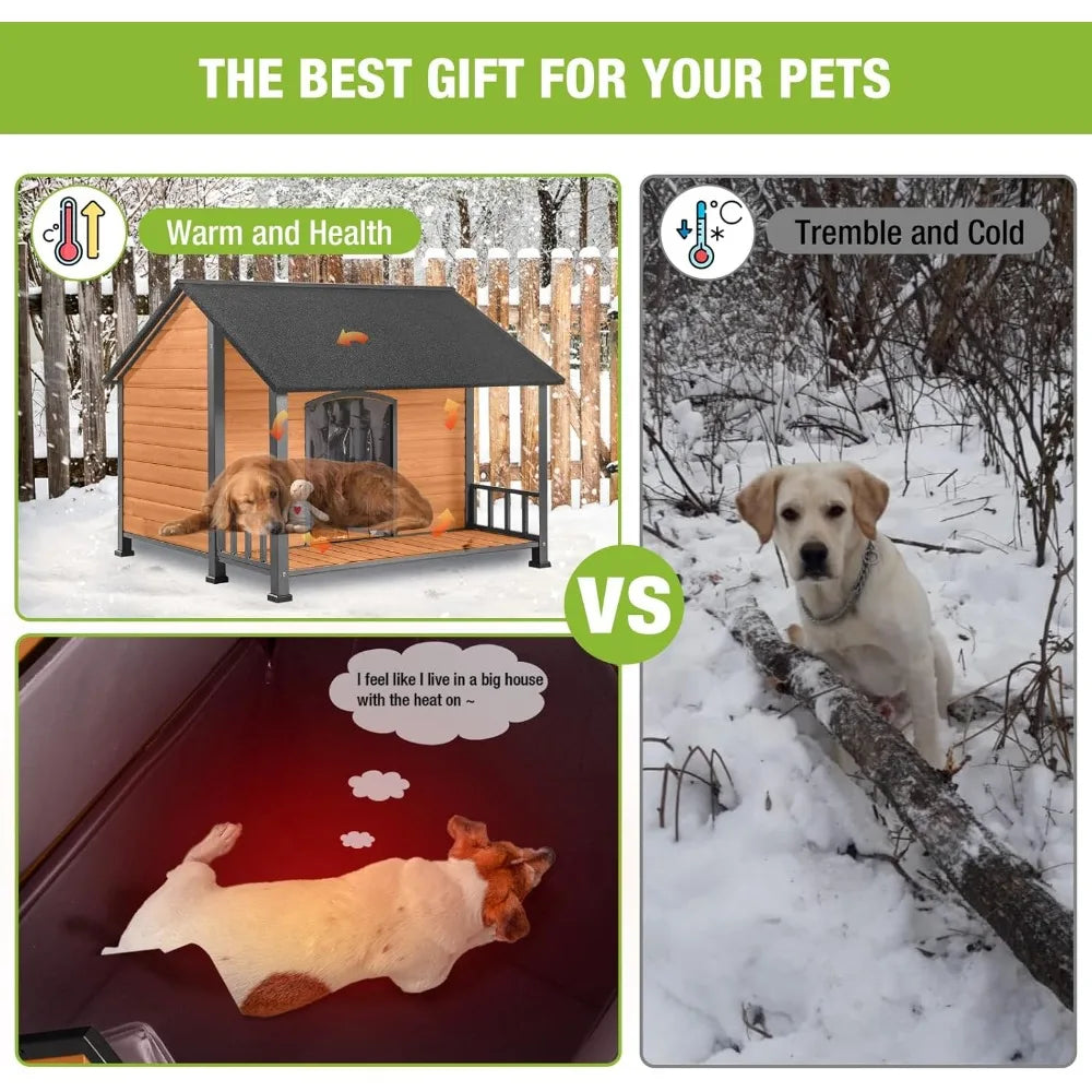 Large Dog House with Insulated Liner for Winter Outdoor Dog Cage with All-Around Iron Frame Dog Kennel for Small & Medium