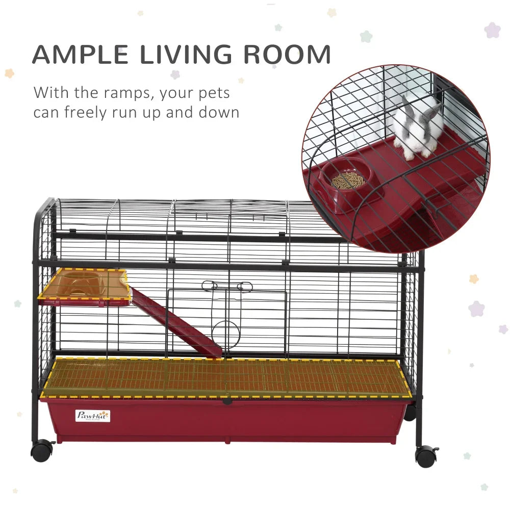 PawHut Small Animal Cage Rabbit Hutch Ferret Play House Feeder