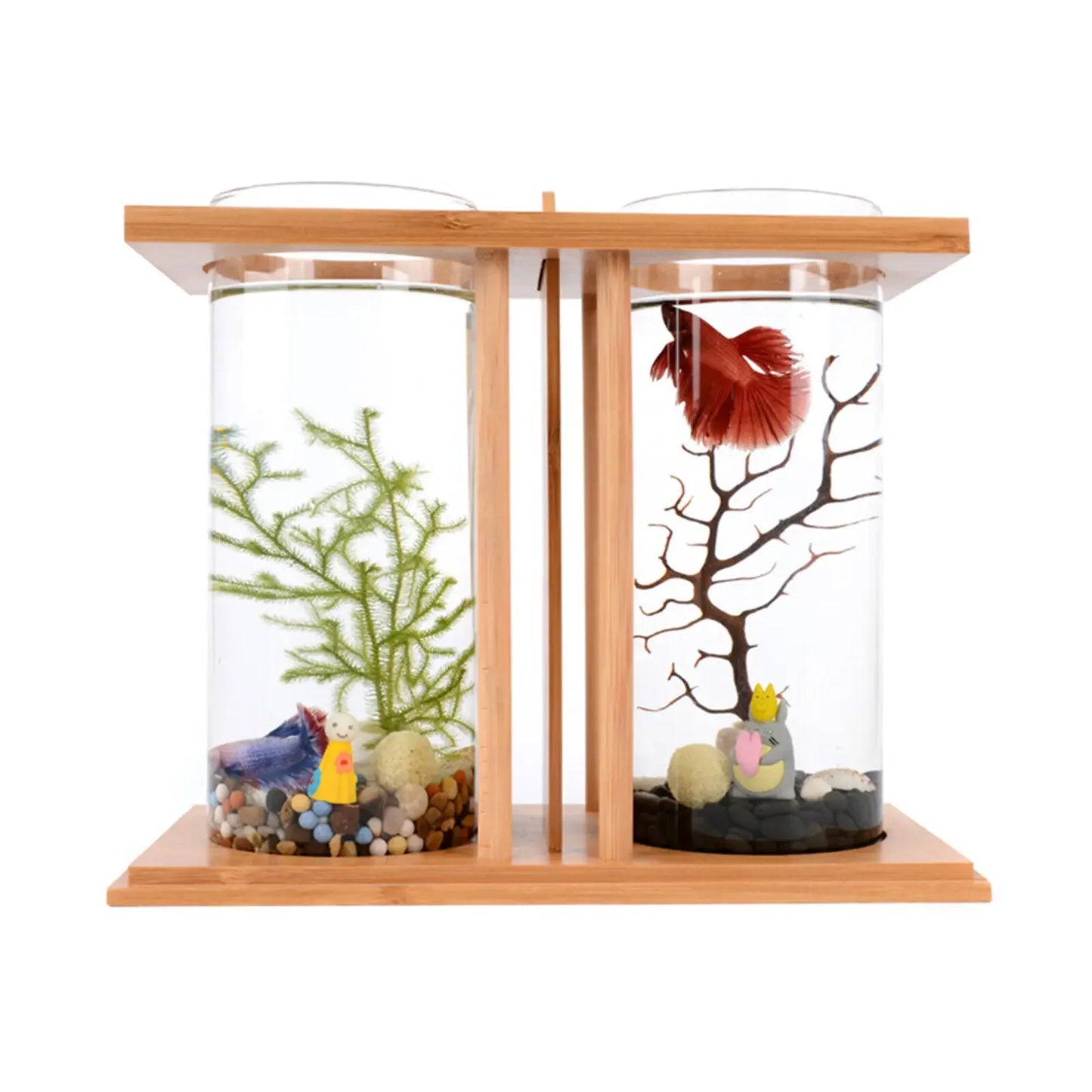 Bamboo Wood Ecological Fish Tank Dual Glass Desktop Mini Aquarium