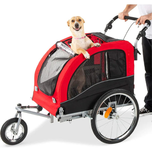 Breed 2-In-1 Dog Bike Trailer And Stroller With Hitch And Reflectors