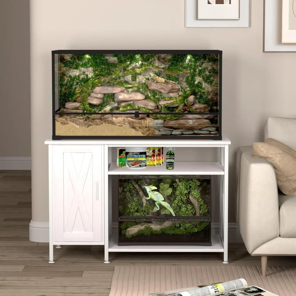 Reptile Tank Stand With Power Outlet And Storage Cabinet