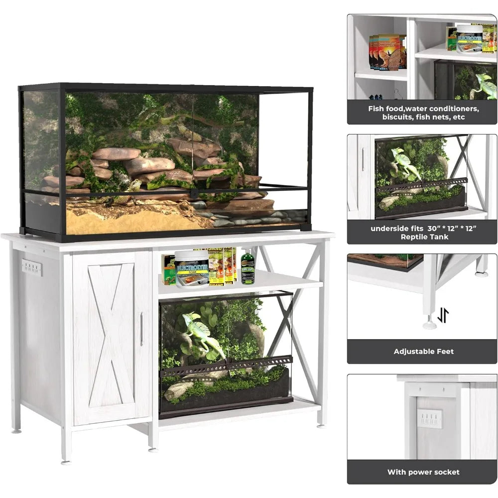 Reptile Tank Stand With Power Outlet And Storage Cabinet