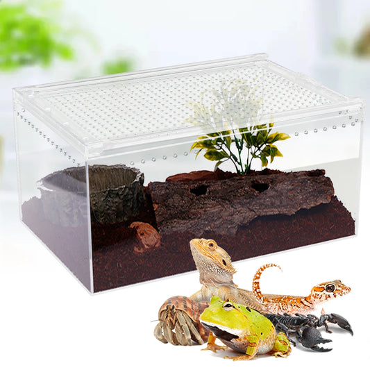 Clear Acrylic Reptile Feeding Box for Small Pets Breeding Cage