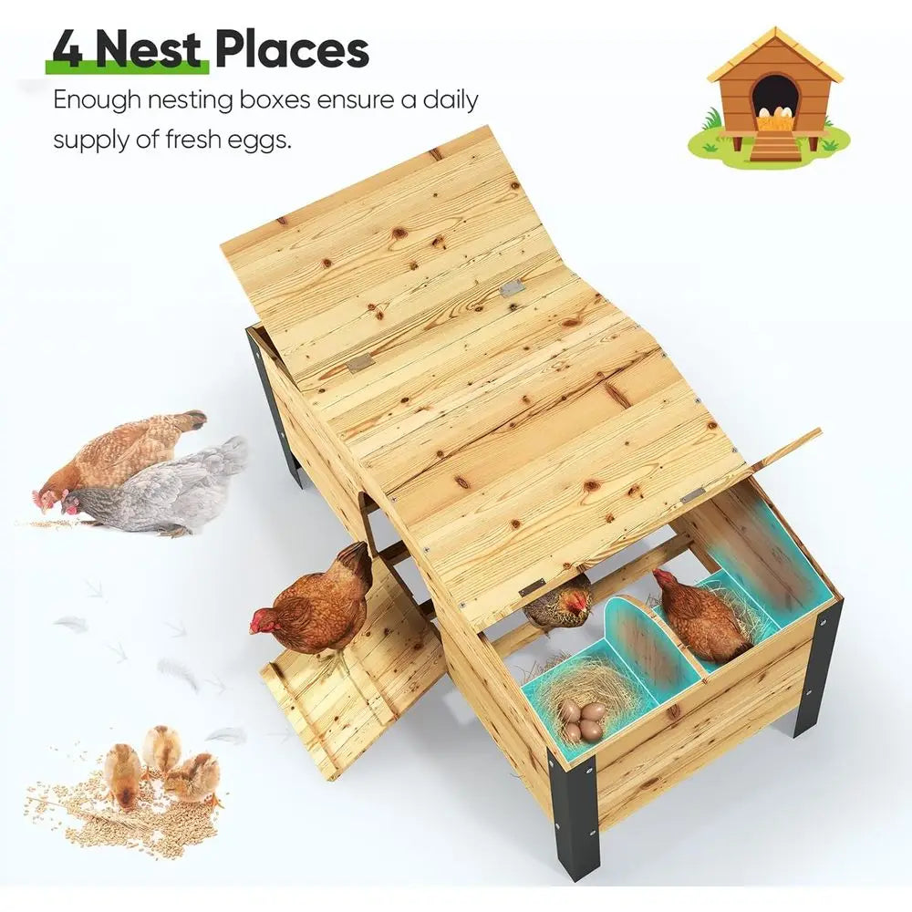 Metal Chicken Coop Run With Nesting Box And Weatherproof Roof