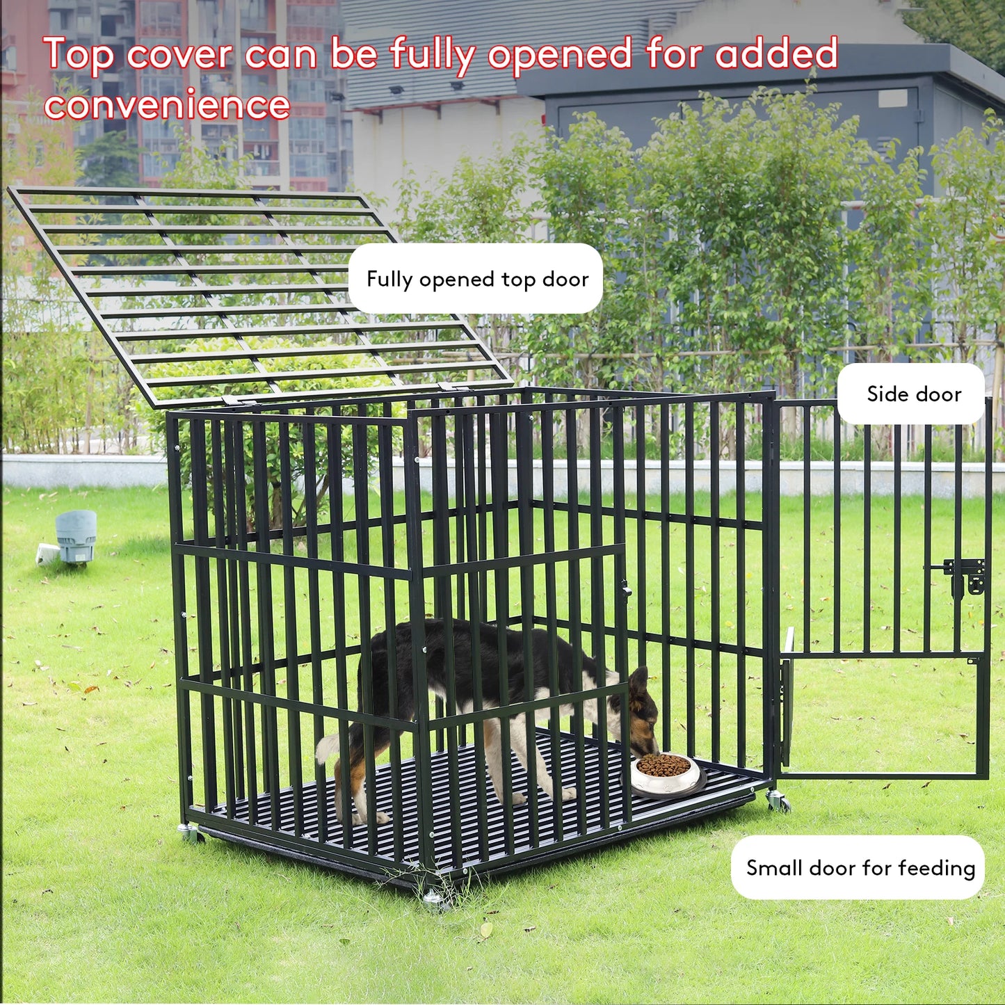 BINGOPAW Heavy Duty Dog Crate With Lockable Wheels 3 Doors