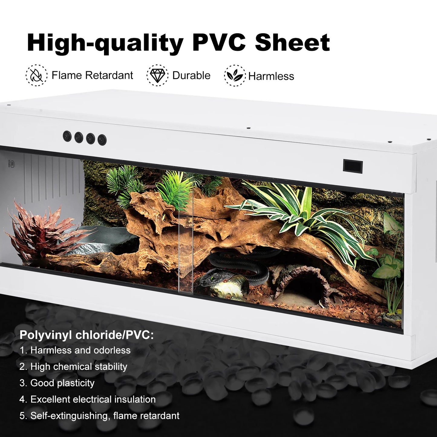 Reptile Enclosure Reptile Cage Lizard Terrarium Tempered Glass Reptile Habitat, Breeding Box, Amphibians Enclosure for All Types