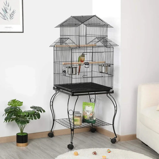 High-Concerned Rolling Parrot Cage With Detachable Stand For Cockatiels