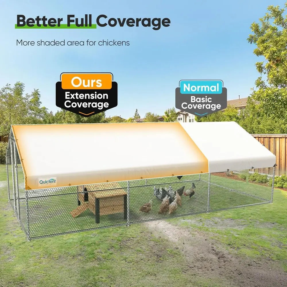 Metal Chicken Coop Run With Nesting Box And Weatherproof Roof