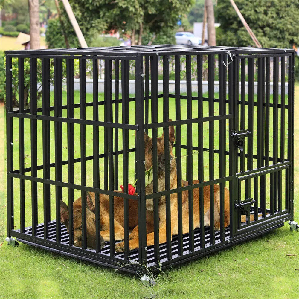 BINGOPAW Heavy Duty Dog Crate With Lockable Wheels 3 Doors