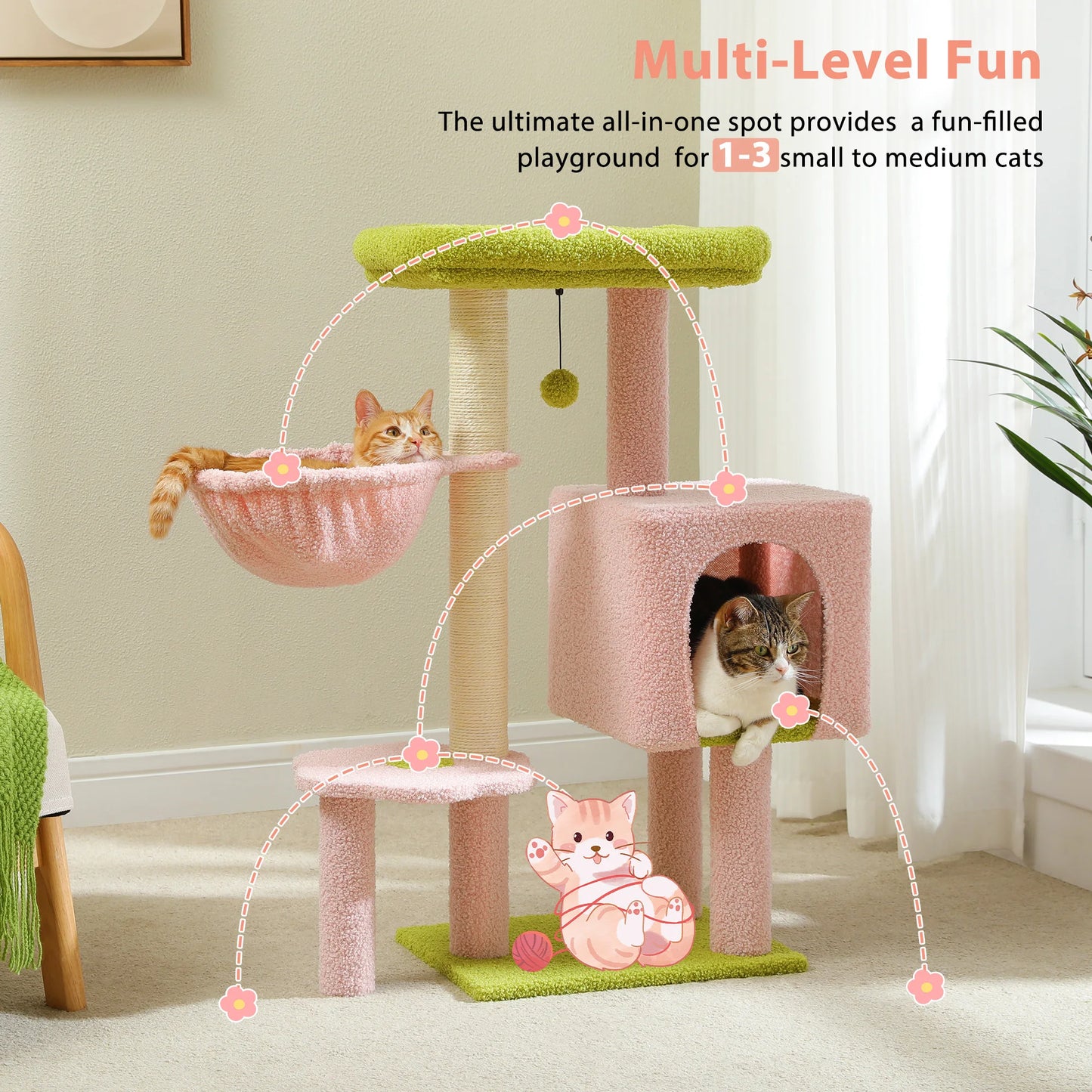 PEQULTICN 90cm Cat Tree With Scratching Post And Spacious Top Bed