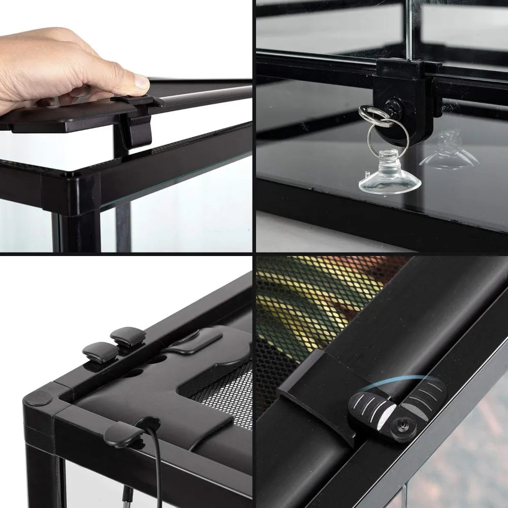 Reptile Glass Enclosure With Dual Mesh Sides And Hinged Door