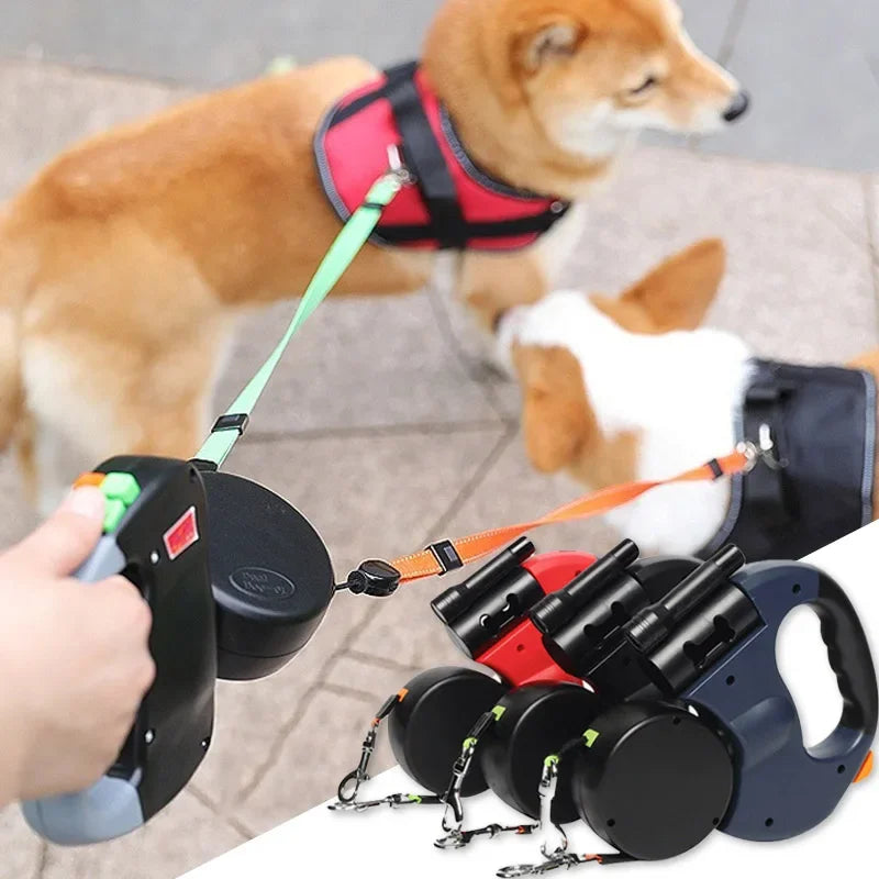 NONECN 3in1 Retractable Dog Leash With Flashlight And Bag Dispenser