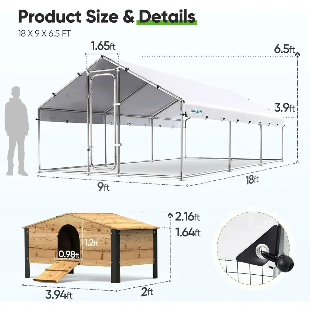 Metal Chicken Coop Run With Nesting Box And Weatherproof Roof