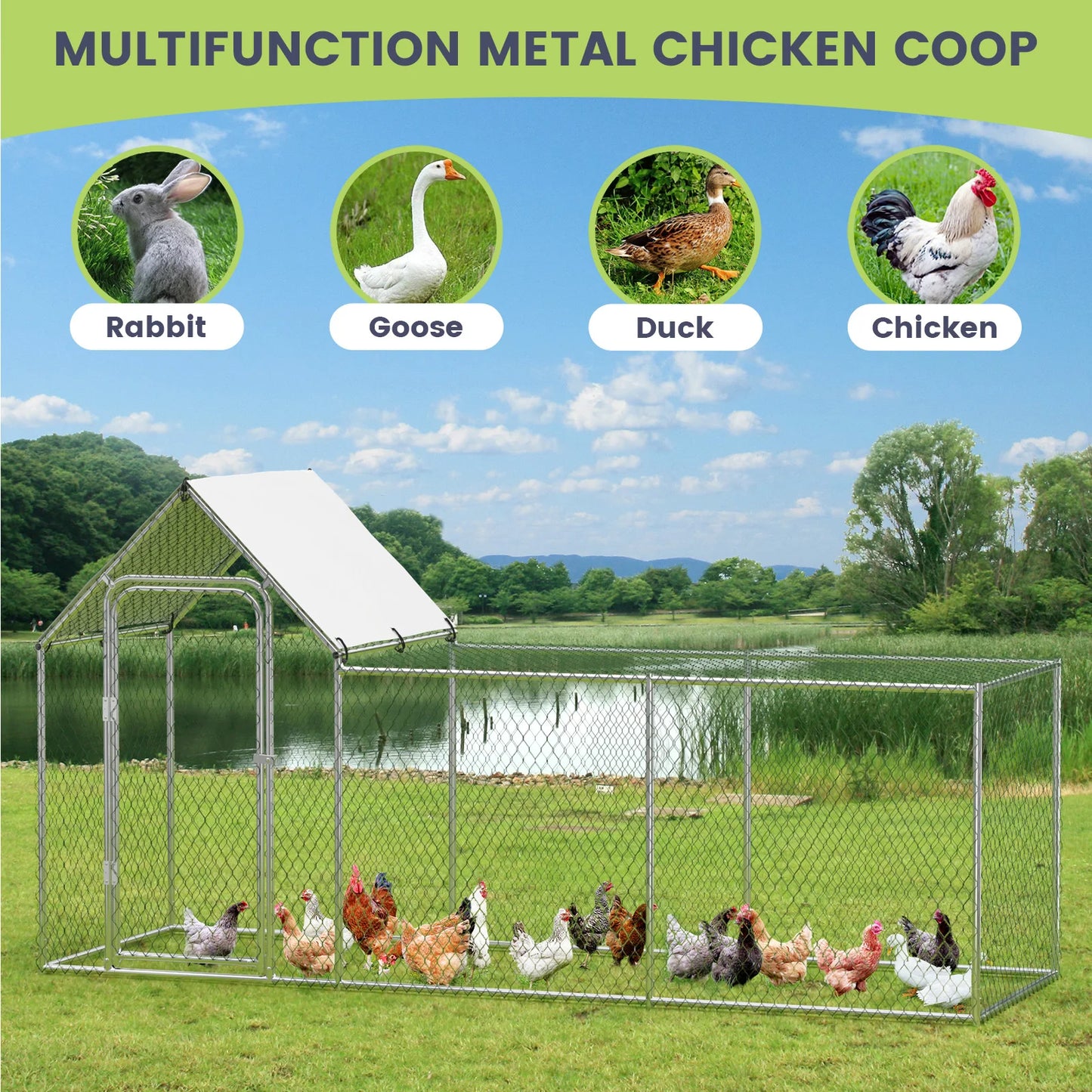 HiMISSH Flat Style Poultry Cage Walk In With Waterproof Cover