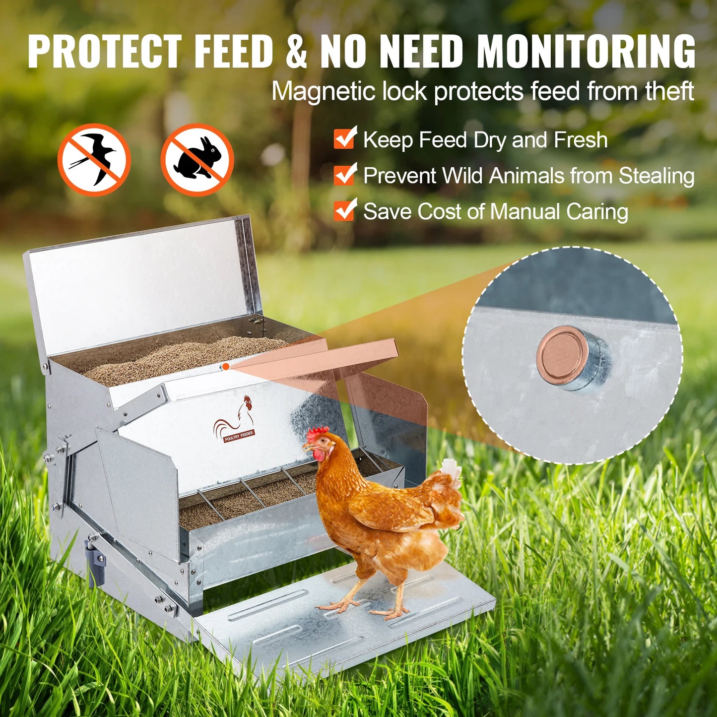 SucceBuy Automatic Chicken Feeder 25 Lbs Capacity For 10 Chickens