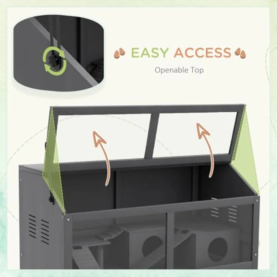 Wooden Hamster Cage Habitat With Suspension Bridge Ladders Openable Top