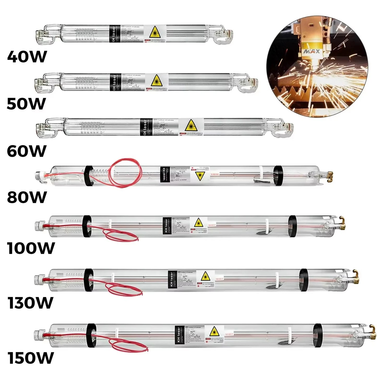 VEVOR CO2 Laser Tube 40W 50W 60W 80W 100W 130W 150W 700mm to 1830mm Length Glass 80mm Dia Long Service Life For Laser Machine