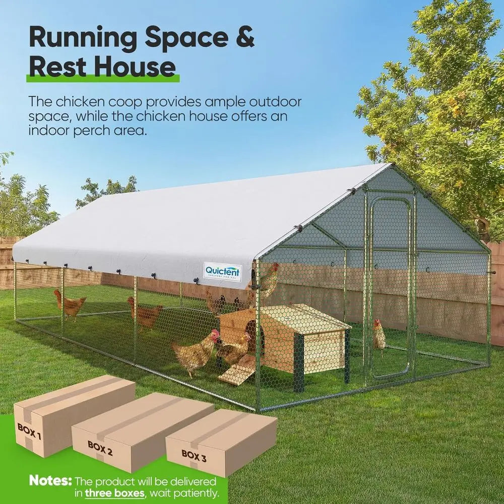 Metal Chicken Coop Run With Nesting Box And Weatherproof Roof