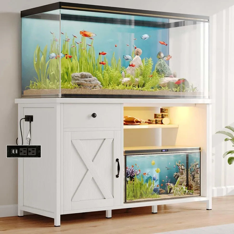 Fish Tank Stand With LED Light And USB Charging Ports