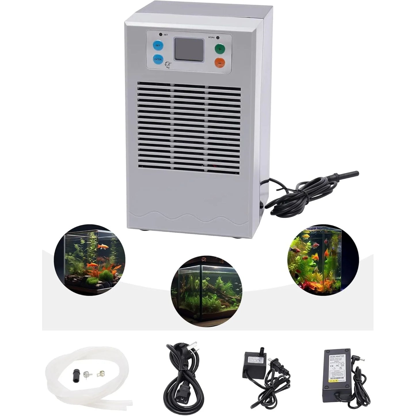 100W Aquarium Water Chiller, 30L Cooling Capacity for Fish Tanks with Digital Thermostat (10-40°C), Ultra Quiet 35dB Operation