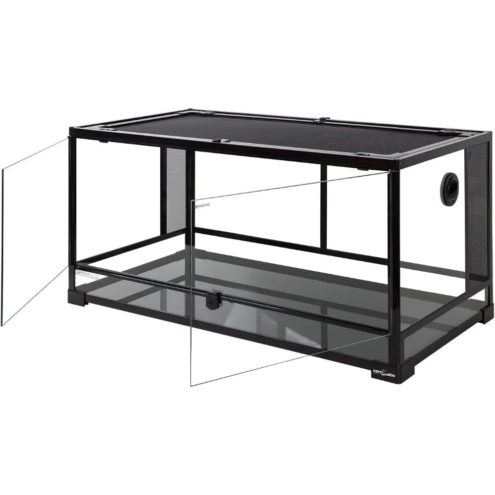 Reptile Glass Enclosure With Dual Mesh Sides And Hinged Door