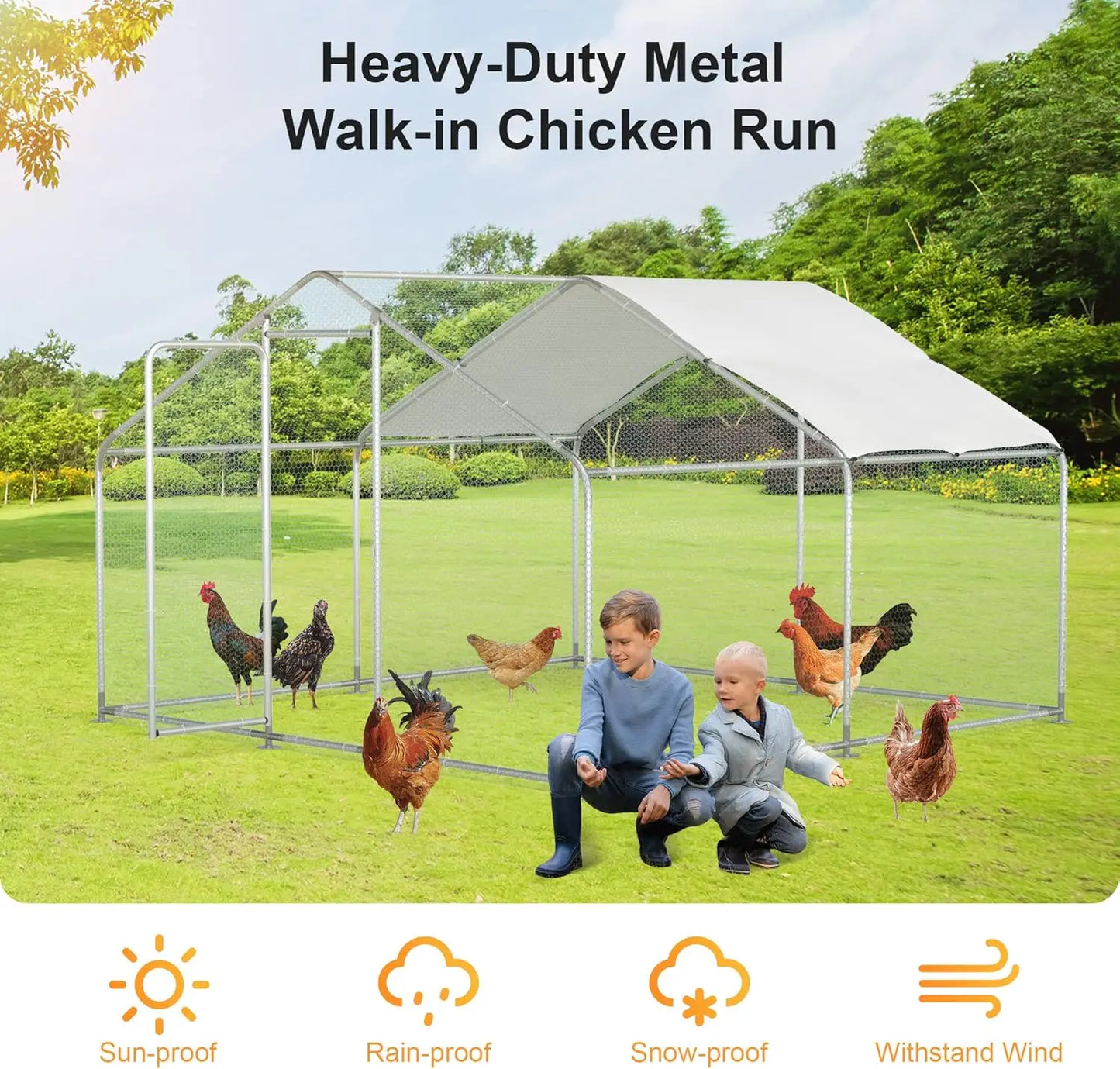 Farm Animals Large Walk In Metal Chicken Coop Waterproof Cover