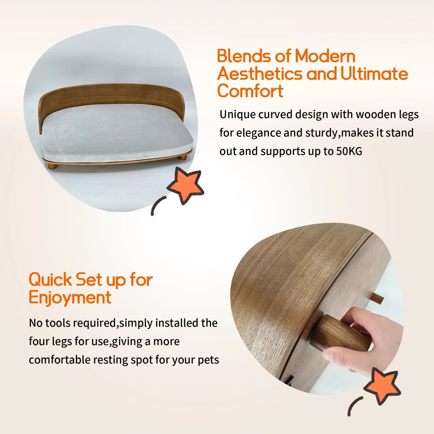 BingoPaw S/M Elevated Cat Bed Wooden Indoor Cat Couch Bed, Pet Sofa Chair Lounge for Kitty, Puppy or Small Animal