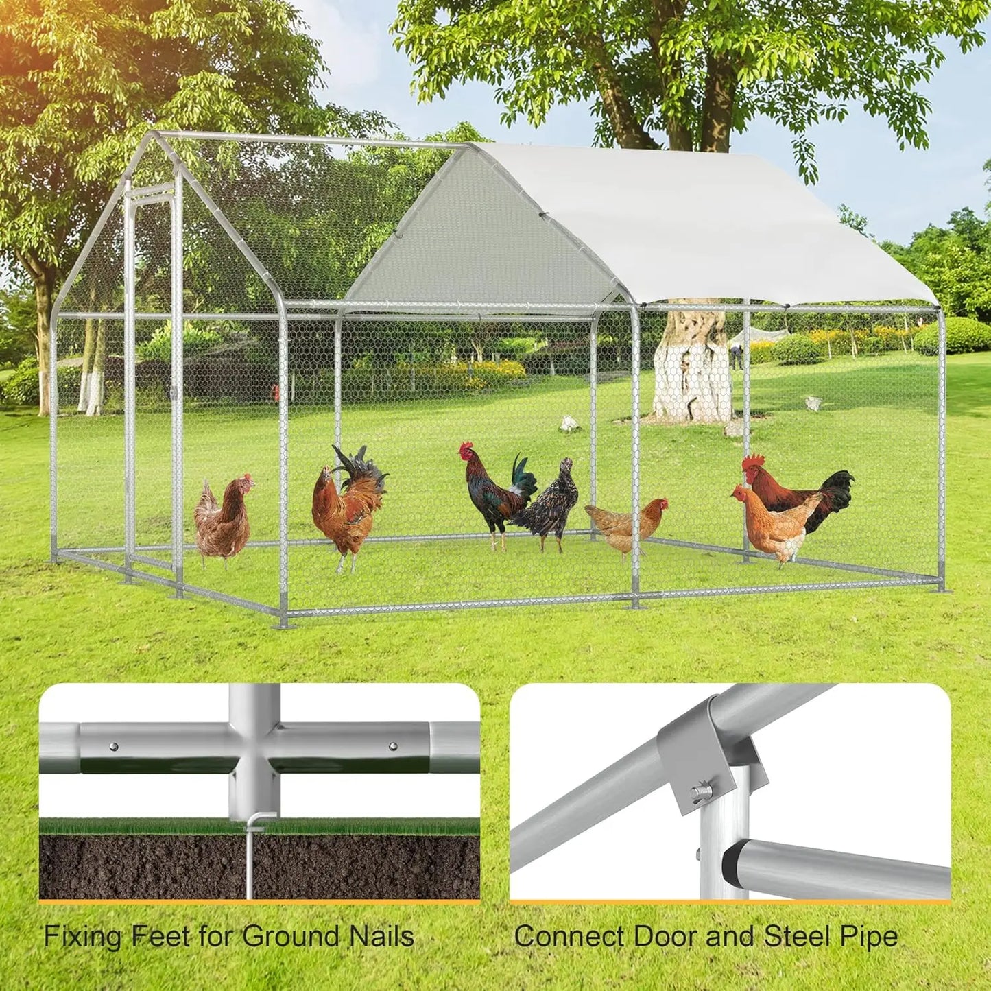Farm Animals Large Walk In Metal Chicken Coop Waterproof Cover