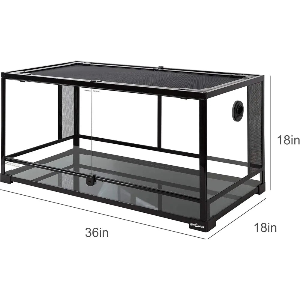 Reptile Glass Enclosure With Dual Mesh Sides And Hinged Door