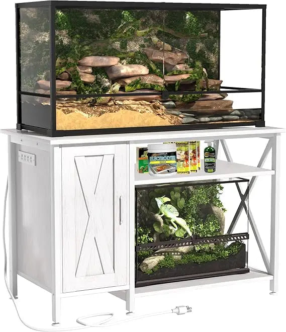 Reptile Tank Stand With Power Outlet And Storage Cabinet