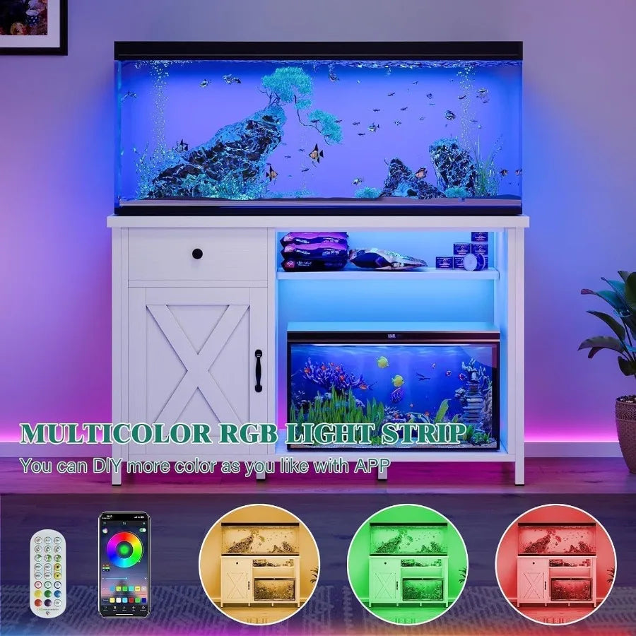 Fish Tank Stand With LED Light And USB Charging Ports