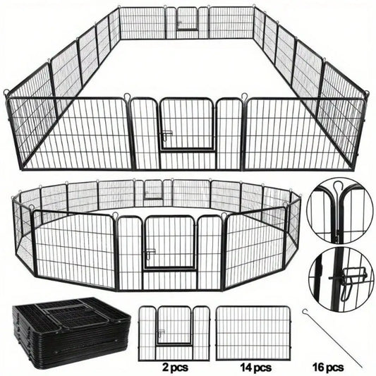 Expandable 16 Panel Heavy Duty Metal Pet Playpen Crate Fence Kennel