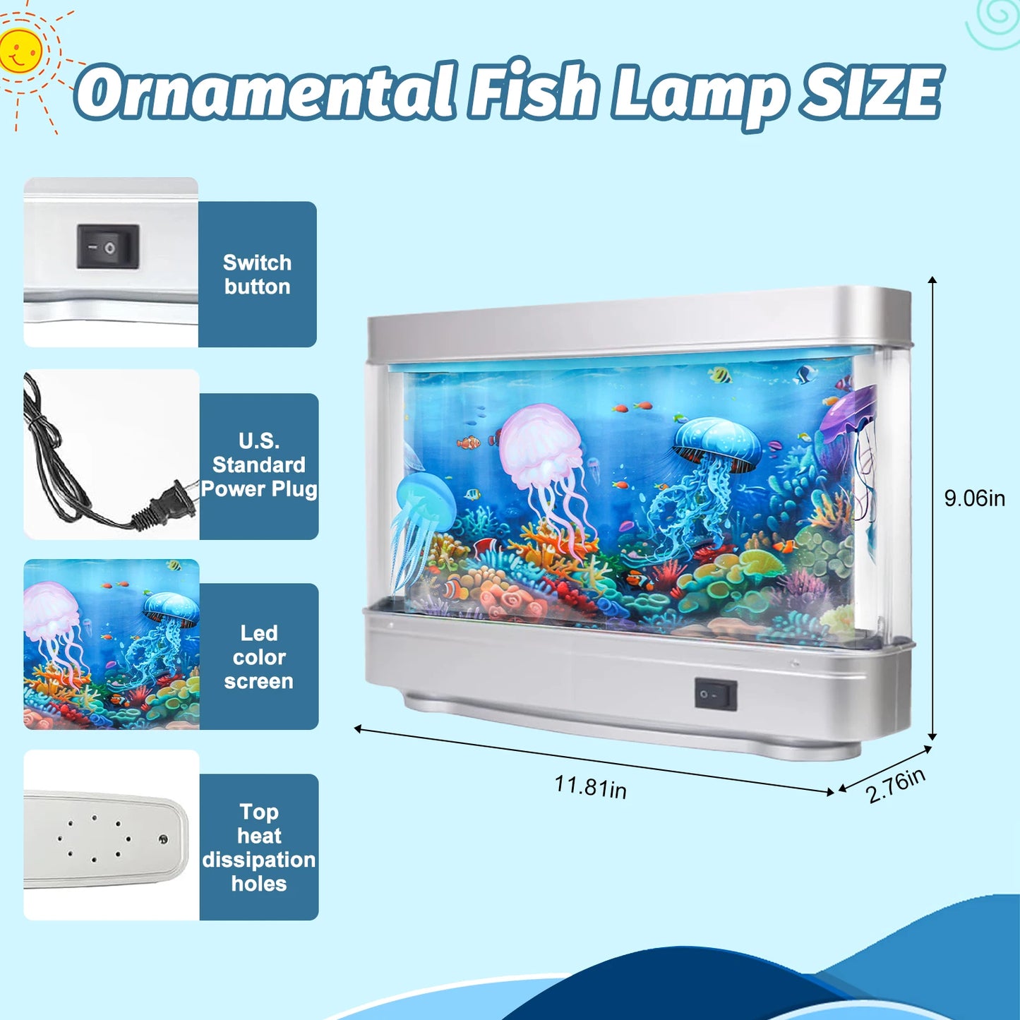 Artificial Aquarium Lamp With Moving Fish Imagery Decorative