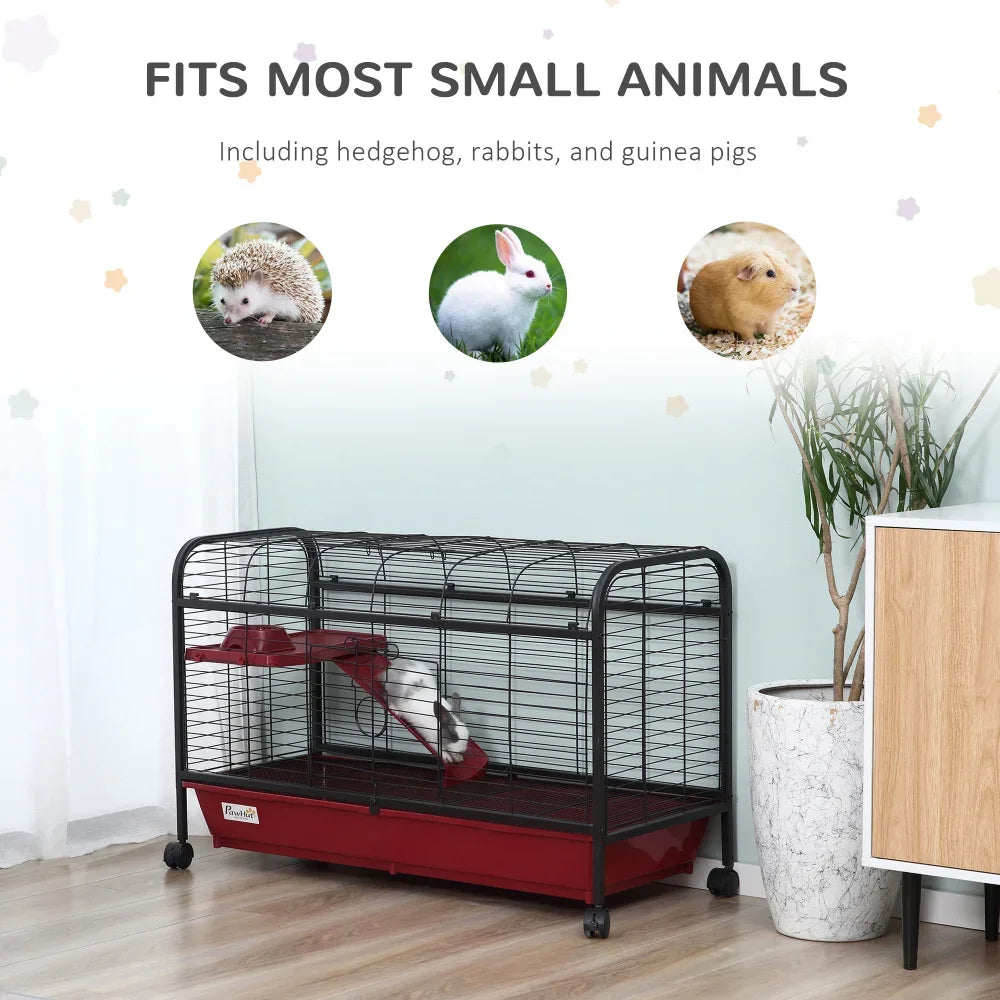 PawHut Small Animal Cage Rabbit Hutch Ferret Play House Feeder