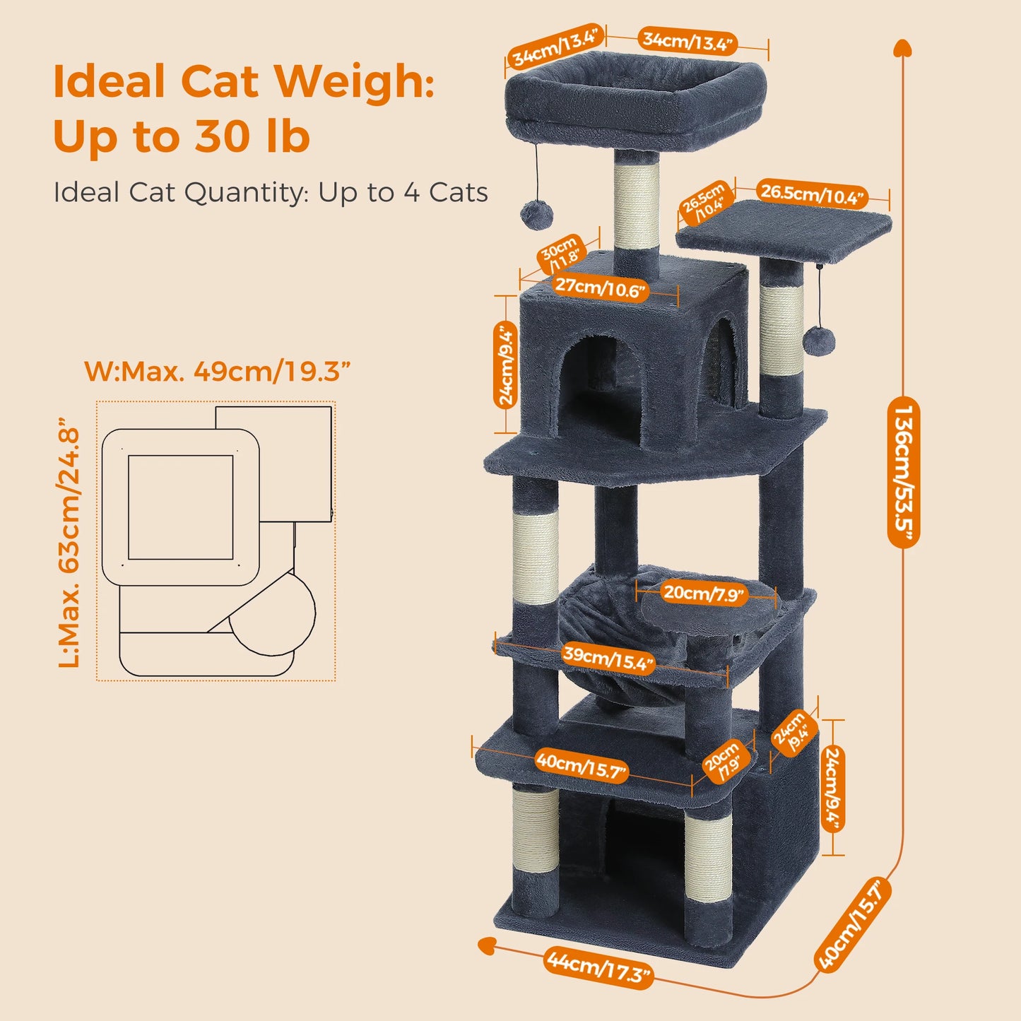 PEQULTICN 6 Level Cat Tree Tower With Joyful Pompom